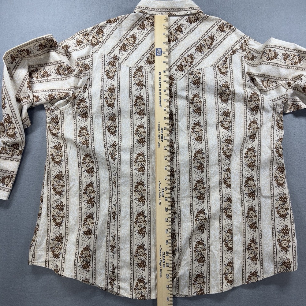 Roper Western Pearl Snap Shirt Women 1X Tan Floral Stripe Cotton Cowgirl Top - Picture 8 of 8
